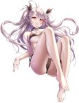  1girl absurdres antenna_hair ass azur_lane bangs bare_legs barefoot bikini black_bikini black_choker blush breasts choker closed_mouth cross cross_earrings earrings eyebrows_visible_through_hair finger_to_mouth hair_ribbon highres iron_cross jewelry long_hair looking_at_viewer multicolored_hair orange_eyes prinz_eugen_(azur_lane) ribbon side-tie_bikini silver_hair sitting smile solo streaked_hair swept_bangs swimsuit toes tongue tongue_out two_side_up violetshit 