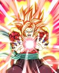  absurdres bare_pecs biceps dbkenkyuusei dragon_ball dragon_ball_heroes fusion fusion_dance gogeta gogeta_(xeno) highres huge_filesize incoming_attack kaiouken kamehameha metamoran_vest monkey_boy monkey_tail no_nipples pants red_fur spiked_hair super_saiyan super_saiyan_3 super_saiyan_4 tail 