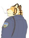  2009 anthro clothing eyes_closed felid kedama kemono male mammal pantherine police police_badge police_uniform simple_background smoking solo tiger uniform white_background 