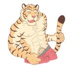  2012 anthro barazoku bulge clothing felid fur genitals humanoid_hands kedama kemono male mammal muscular muscular_anthro muscular_male pantherine penis pubes solo tiger tongue tongue_out underwear 