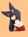  ahri_(lol) animal_humanoid bare_shoulders big_breasts black_body black_fur black_hair breasts brown_background bust_portrait canid canid_humanoid canine canine_humanoid clothing eyebrow_through_hair eyebrows facial_markings female fox_humanoid fur hair head_markings hi_res humanoid inner_ear_fluff league_of_legends long_hair looking_back mammal mammal_humanoid markings portrait riot_games shadow side_boob signature simple_background solo translucent translucent_hair tuft video_games white_body white_skin yabby yellow_eyes 