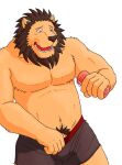  2007 anthro barazoku brown_body brown_fur bulge clothing felid fur humanoid_hands kedama kemono lion male mammal navel pantherine pubes simple_background solo underwear white_background 