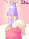  &lt;3 ambiguous_gender animal_humanoid balls blonde_hair blush bodily_fluids bottomless butt clothed clothing duo elf emanata erection fur genitals hair hi_res hoodie hoodie_(artist) humanoid humanoid_genitalia humanoid_penis humanoid_pointy_ears legwear male male/ambiguous mammal mammal_humanoid max_(hoodie) motion_lines obscured_face penis pink_background rodent rodent_humanoid sciurid sciurid_humanoid signature simple_background squirrel_humanoid standing sweat sweatdrop tan_body tan_fur text text_on_clothing text_on_hoodie text_on_topwear thigh_highs topwear url white_background white_body white_skin 