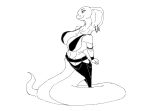  2020 akweer apode athletic big_breasts bottomwear breasts clothing draconcopode female invalid_tag legless long_neck looking_up monochrome naga piercing reptile scalie serpentine simple_background smile snake topwear white_background 