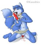  blue_eyes blue_fur breast_fondling breasts canine dildo dildo_sitting female fondling food_play fox fur grope improvised_dildo insertion kasedries krystal licking looking_at_viewer mammal masturbation necklace nintendo nipples nude penetration plain_background popsicle pussy seductive sex_toy solo star_fox tongue video_games white_background 