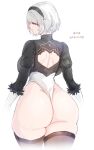  2021 ass backless_outfit black_blindfold black_hairband black_legwear blindfold breasts gloves hairband large_breasts leotard nier_(series) nier_automata simple_background skindentation thick_thighs thighhighs thighs white_background white_leotard wide_hips xiangzi_box yorha_no._2_type_b 
