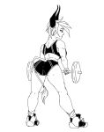  2021 akweer animal_humanoid athletic bottomwear bovid bovid_humanoid bovine bovine_humanoid butt cattle cattle_humanoid clothing exercise female footwear hair hi_res horn humanoid humanoid_female mammal mammal_humanoid monochrome muslce shoes simple_background sneakers sportswear topwear white_background workout 