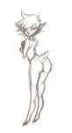  breasts cervid female from_behind_(disambiguation) hair hi_res hooves humanoid_pointy_ears long_ears looking_at_viewer mammal satyr scut_tail short_hair sketch sketchy smile smirk solo 