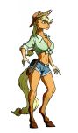  2019 akweer anthro applejack_(mlp) blonde_hair blonde_mane blonde_tail breasts clothed clothing cowboy_hat crop_top equid equine female freckles friendship_is_magic fur green_eyes hair hasbro hat headgear headwear hi_res hooves horse mammal mane my_little_pony orange_body orange_fur pony rope shirt skimpy topwear 