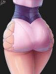  1girl ass ass_focus close-up diskette from_behind highres leotard_under_clothes miniskirt pantylines shermie_(kof) signature skindentation skirt taut_clothes taut_skirt the_king_of_fighters thighs 