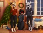  android anthro barefoot bed better_version_at_source biped black_hair blahaj blonde_hair bloominglynx blue_eyes breasts brown_body brown_eyes brown_fur canid canine christmas christmas_lights christmas_tree clothed clothing detailed_background domestic_cat erika_marke_(nifo-190) evie_serova_(nifo-190) fangs feet felid feline felis female fox fur furniture garland gift grey_body grey_fox grey_fur group hair holidays holly_(plant) kneeling m.i.r.a_(gopon358) machine mammal marble_fox multicolored_body multicolored_fur plant purple_eyes red_fox robot silver_hair smile sweater toes topwear tree two_tone_body two_tone_fur urocyon window 