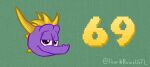  69_(number) activision animated dragon eyebrows fenrik_(artist) green_background head_only horn male raised_eyebrow short_playtime simple_background smile smirk smug solo spyro spyro_the_dragon video_games 
