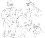  2021 anthro belly bottomwear canid canine canis clothing domestic_dog duo equid equine eyewear glasses hi_res horse kemono male mammal model_sheet necktie overweight overweight_male pants shirt simple_background sketch topwear train_(artist) white_background 