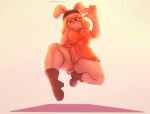  anormaluser anthro anus blonde_hair boots bottomless carrot_(one_piece) clothed clothing female footwear genitals hair lagomorph leporid mammal one_piece pussy rabbit solo upskirt 