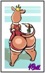  anthro big_butt border butt christmas christmas_clothing clothed clothing crown digital_media_(artwork) el_arca felid female fourball fur hi_res holidays lingonberry lion mammal mature_female pantherine queen_oriana royalty simple_background solo thick_thighs white_border wide_hips 