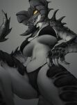  anthro bethesda_softworks big_breasts bikini breasts clothing deathclaw fallout female hi_res impracticalart looking_at_viewer monochrome scalie solo swimwear thick_thighs video_games 