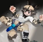  african_wild_dog_(kemono_friends) african_wild_dog_humanoid animal_humanoid black_eyes black_hair bodily_fluids boots bottomwear canid canid_humanoid canine canine_humanoid chain clenched_teeth clothed clothing denim fangs female footwear genitals grey_hair hair hi_res hotpants humanoid kemono_friends legwear liteu mammal mammal_humanoid multicolored_hair no_underwear pussy restrained sex_toy shirt short_hair shorts simple_background solo solo_focus spots spread_legs spreading striped_tail stripes sweat teeth tights topwear undershirt unzipped unzipped_shorts vibrator 