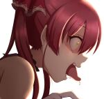  1girl alien_3 constricted_pupils eyebrows_visible_through_hair hololive houshou_marine konboi-eg looking_to_the_side red_hair saliva sleeveless solo tongue tongue_out transparent_background yellow_eyes 