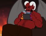  absurd_res beard body_hair chair dante_bael demon facial_hair fangs fdolagaray furniture hi_res horn male nintendo nintendo_switch solo video_games wings 