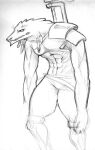  2008 abs anthro biped bottomwear clothed clothing furgonomics furry-specific_piercing hunched_over lizard male monochrome muscular muscular_anthro muscular_male navel pants piercing reptile ritts scalie shoulder_pads simple_background sketch solo teeth white_background 