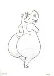  anthro big_butt bubble_butt butt dreamworks eyebrows eyelashes female gloria_the_hippopotamus hippopotamid huge_butt looking_at_viewer looking_back madagascar_(series) mammal monochrome open_mouth raised_eyebrow samusgamer1 sketch smile solo 