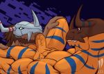  abs anthro digimon digimon_(species) duo facial_hair fellatio genitals greymon hi_res iudicium86 male male/male muscular oral pecs penile penis sex vein veiny_penis wargreymon 