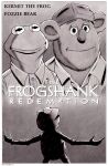  2021 amphibian anthro big_nose black_and_white border bruce_mccorkindale clothing crossover duo english_text eyebrows fozzie_bear frog greyscale hat headgear headwear hi_res kermit_the_frog looking_up male mammal monochrome movie_poster muppets noseless parody prisoner raining shirt signature text the_muppet_show the_shawshank_redemption thick_eyebrows topwear ursid white_border 