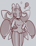  ambiguous_gender anthro arthropod blush bodily_fluids breasts food hungry insect lurantis meat monochrome nintendo plant pok&eacute;mon pok&eacute;mon_(species) saliva salivating sketch solo sparkles standing tfzn video_games wings 