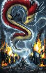  2021 ambiguous_gender asian_mythology digital_media_(artwork) dragon east_asian_mythology eastern_dragon flashw fur furred_dragon group human mammal mythology wingless_dragon 