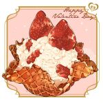  border cream dessert english_text food food_focus fruit ice_cream le_delicatessen no_humans original pink_background simple_background sparkle still_life strawberry valentine waffle white_background 