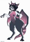  2021 4_fingers anthro areola black_hair breasts claws digital_media_(artwork) dragon female fingers genitals hair hi_res hooves horn membrane_(anatomy) membranous_wings nipples pussy scales scalie solo spines western_dragon wings zazush-una 
