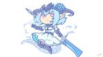  1girl black_horns blue_flower cleaver curled_horns cygames dragon_girl dragon_horns dragon_tail dress flower gauntlets granblue_fantasy hair_flower hair_ornament headpiece horns ice pink_eyes shadowverse simple_background solo tail water white_background white_dress white_sleeves whitefrost_dragonewt_filene yuiko_(yuiyuiko_108) 