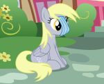  amber_eyes badumsquish blonde_hair cutie_mark derp_eyes derpy_hooves_(mlp) equid equine facemask female friendship_is_magic hair hasbro hi_res mammal mask my_little_pony pegasus sitting solo wings 
