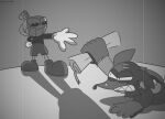  anthro clothing contract cup cuphead_(character) cuphead_(game) duo gloves handwear hi_res mad_rat_(character) mad_rat_dead male mammal monochrome murid murine rat rodent satomi_(pixiv) seam_(sewing) toony video_games 