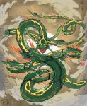  black_sclera claws cloud colored_sclera commentary dragon eastern_dragon fangs fiona_hsieh gen_3_pokemon legendary_pokemon no_humans open_mouth pokemon pokemon_(creature) rayquaza signature yellow_eyes 