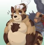  2020 anthro aoba_(kemo_coliseum) belly blush brown_body brown_fur canid canine duo eurobeat fur hi_res humanoid_hands kemo_coliseum male mammal moobs nipples overweight overweight_male raccoon_dog tanuki 