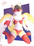  absurd_res anthro blue_eyes breasts canid canine canis christmas female hi_res holidays leokato mammal night simple_background solo text url white_body wolf yellow_body yellow_eyes 