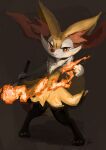  1girl :3 animal_ear_fluff animal_ears animal_nose artist_name black_fur body_fur braixen brown_background closed_mouth commentary_request fire flat_chest fox_ears fox_girl fox_tail full_body furry gen_6_pokemon hand_up happy highres holding holding_stick ikei legs_apart looking_at_viewer pokemon pokemon_(creature) red_eyes signature simple_background sketch smile snout solo speedpaint standing stick tail white_fur yellow_fur 