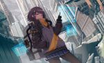  black_hair blush building city gloves original pantyhose red_eyes ruins short_hair skirt watermark yu_ni_t 