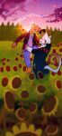  9:19.5 anthro duo embrace felid feline flower girly hi_res infernaltee_(artist) landscape love lutrine lynx male male/male mammal mustelid plant sky sunflower sunset 