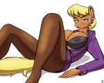  5:4 anthro arttukorppu blonde_hair bra breasts clothing ear_piercing ear_ring earth_pony equid equine female friendship_is_magic fur hair hasbro hi_res horse mammal ms._harshwhinny_(mlp) my_little_pony nipple_outline orange_body orange_fur piercing pony shirt solo topwear underwear yellow_body yellow_fur 