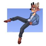  1:1 anthro antlers bottomwear cervid clothing denim denim_clothing eyewear girly glasses hi_res hooves horn jean_jacket jeans looking_at_viewer luke_mckeel male mammal pants solo thebiskvit 