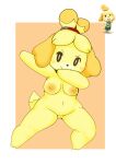  2021 animal_crossing anthro breasts canid canine canis dabbing darky domestic_dog female front_view full-length_portrait genitals hi_res isabelle_(animal_crossing) looking_at_viewer mammal meme nintendo nipples nude portrait pussy shih_tzu smile solo standing toy_dog video_games yellow_body 