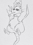  anthro belly digitigrade disembodied_hand ear_tag human lifting_other mad_rat_dead mammal mob_rat_(mad_rat_dead) murid murine navel outie_navel pina rat rodent slightly_chubby traditional_media_(artwork) 