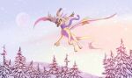  2021 day detailed_background digital_media_(artwork) dragon eyebrows eyelashes female feral flying hi_res horn icelectricspyro membrane_(anatomy) membranous_wings open_mouth outside sky smile snow snowing solo teeth tongue wings 