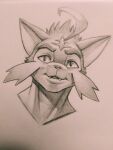  3:4 anthro dreiker eyebrows headshot_portrait hi_res litten male monochrome nintendo pok&eacute;mon pok&eacute;mon_(species) portrait solo traditional_media_(artwork) video_games zryder 