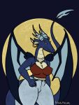  3:4 anthro blue_body blue_skin breasts cleavage clothed clothing crop_top dragon female hi_res horn kingpillar lizard mia mommy_kink mother nipple_outline non-mammal_breasts parent piercing raised_tail reptile scalie shirt solo thick_thighs topwear wings 