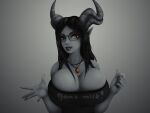  aiila_(impracticalart) big_breasts breasts clothing english_text eyewear female glasses hi_res horn horned_humanoid humanoid impracticalart mammal monochrome not_furry shirt solo text text_on_clothing text_on_shirt text_on_tank_top text_on_topwear topwear 