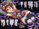  1girl blank_eyes borrowed_character braid brown_eyes brown_hair cable commentary commentary_request glowing goggles goggles_on_head long_braid open_mouth original panties restrained saliva sex_machine stationary_restraints sweat tears tomoshibi_hidekazu translation_request trembling underwear 