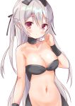  1girl breasts highres large_breasts long_hair looking_at_viewer navel no_panties original red_eyes silver_hair simple_background solo tsubaki_(tatajd) twintails very_long_hair white_background 